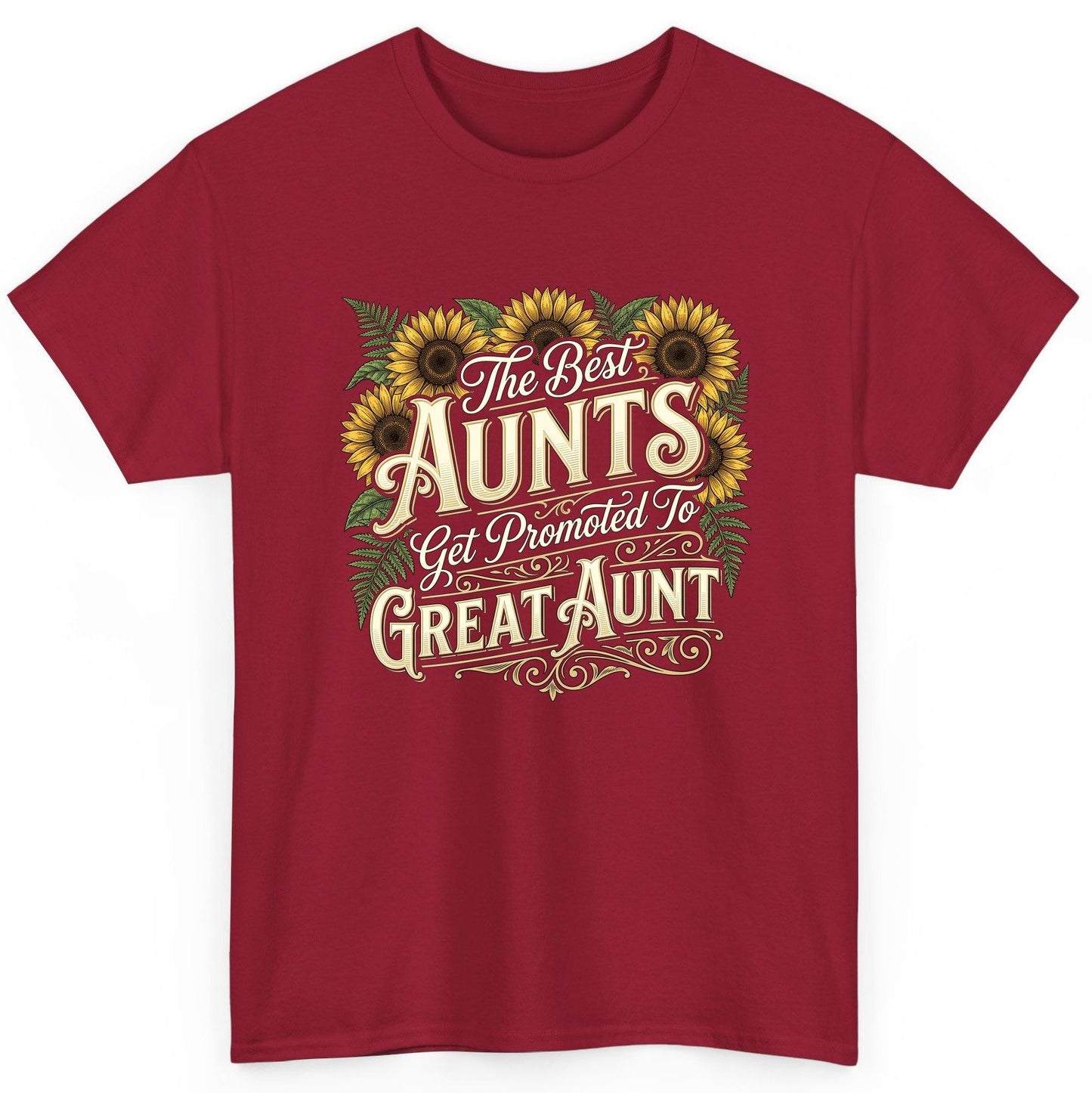 The Best AUNTS Get Promoted to GREAT AUNT Retro T-Shirt - product mockup - Cardinal Red