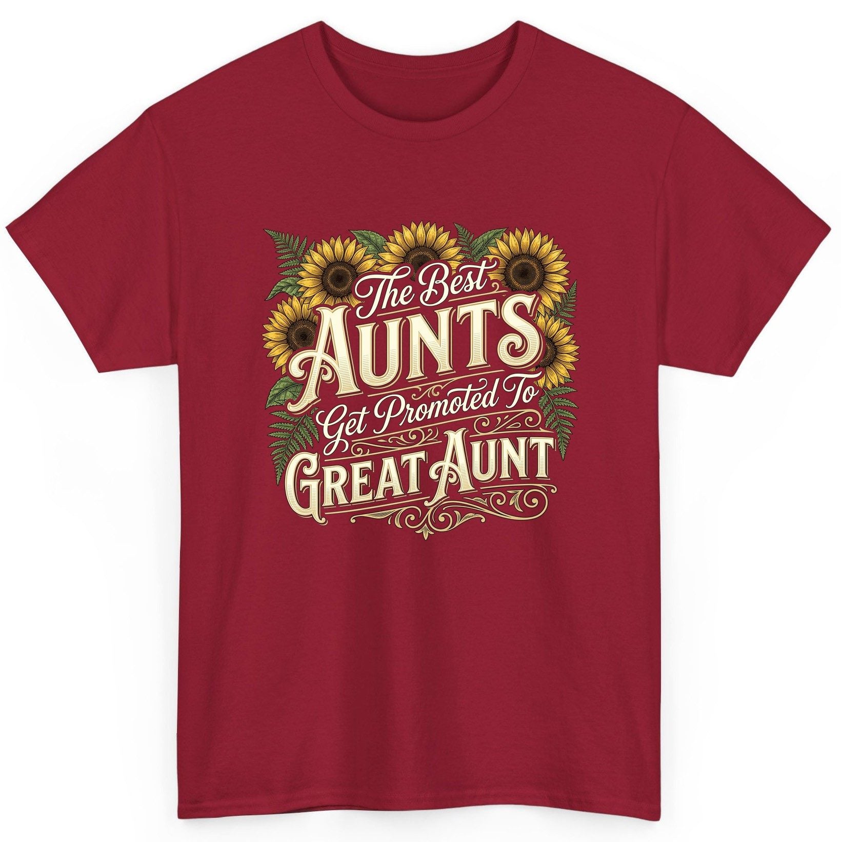 The Best AUNTS Get Promoted to GREAT AUNT Retro T-Shirt - product mockup - Cardinal Red