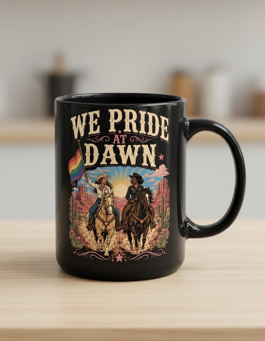 We Pride at Dawn Retro Lgbtq Black Mug - product mockup - Black