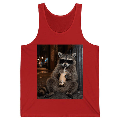 Cool Raccoon Bubble Tea Funny Lovers Tank Top - product mockup - Red