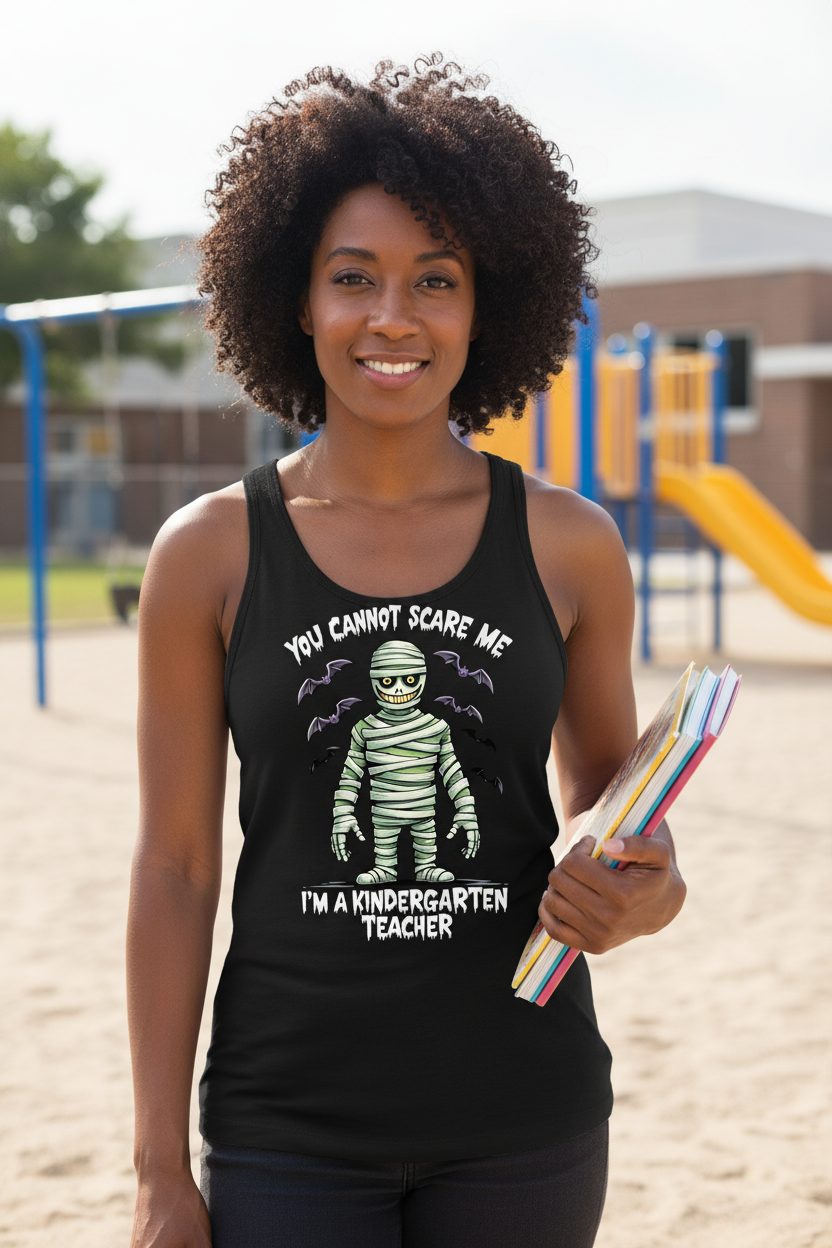 You Cannot Scare Me I'm a Kindergarten Teacher kindergarten teacher Tank Top Black lifestyle mockup