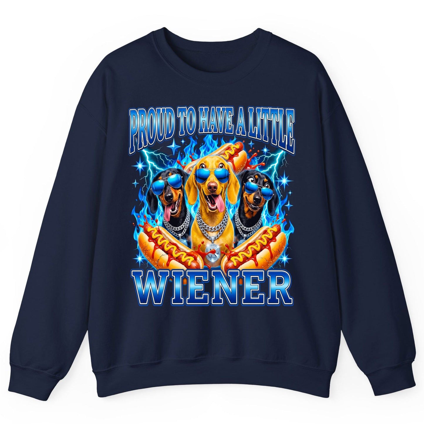 Proud to Have a Little Wiener dachshund dogs Sweatshirt Navy product mockup