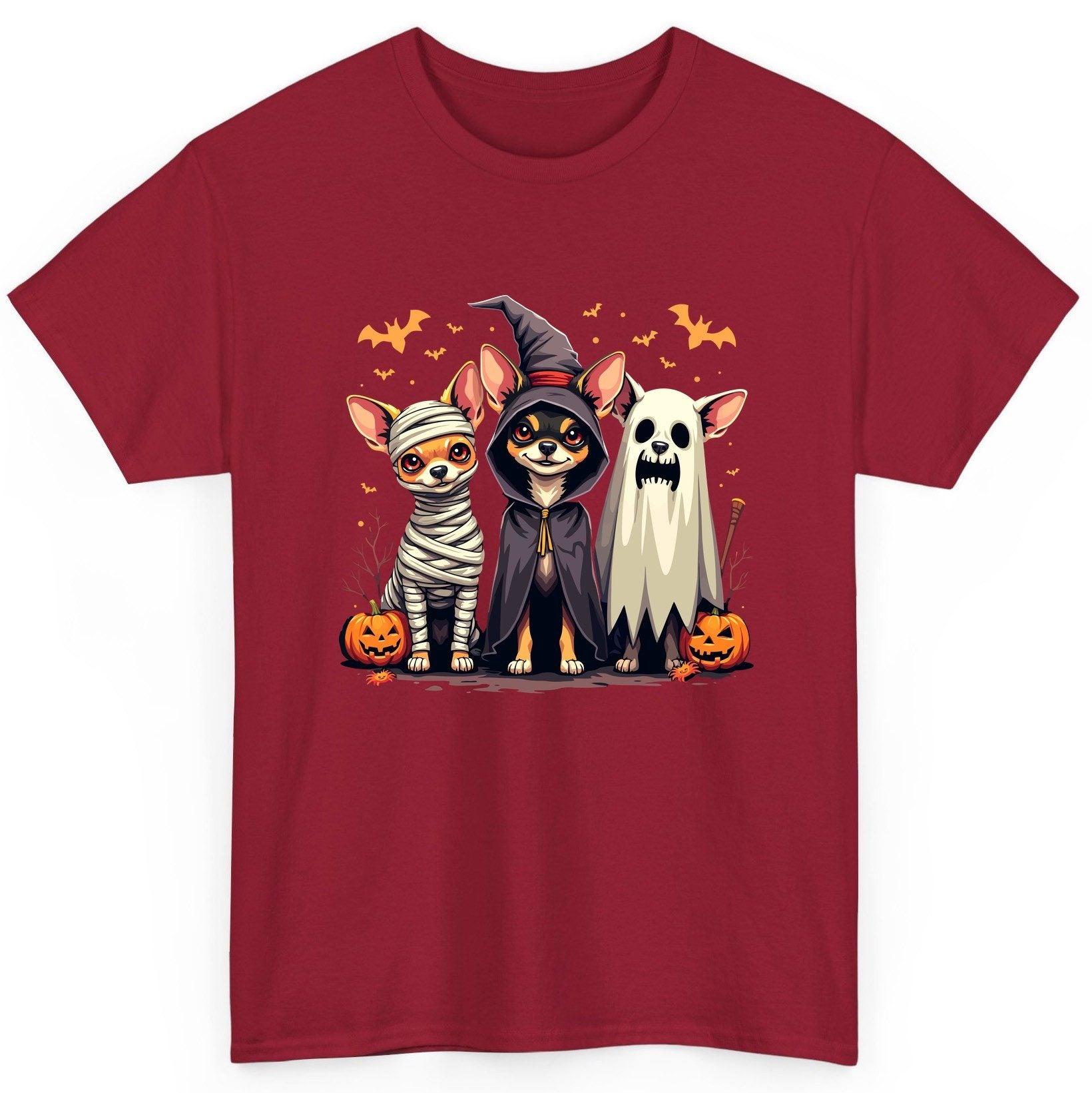 Chihuahua Halloween Costumes chihuahua dogs in Halloween costumes T-Shirt Cardinal Red product mockup