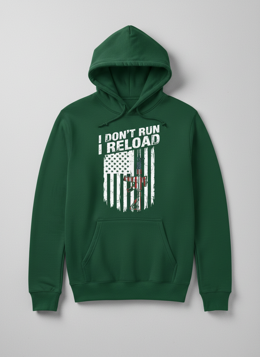 I Don't Run I Reload Patriotic American Flag Rifle Hoodie - Forest Green
