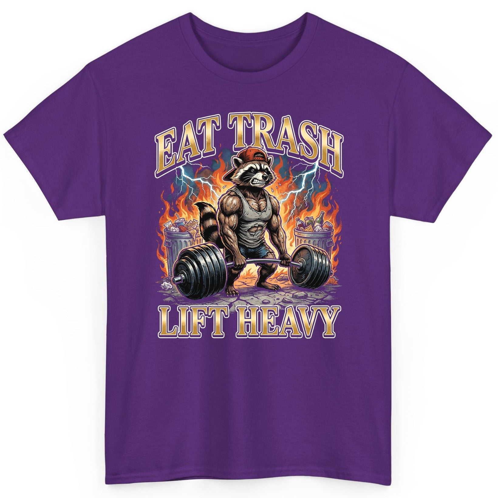 Eat Trash Lift Heavy raccoon T-Shirt Purple product mockup
