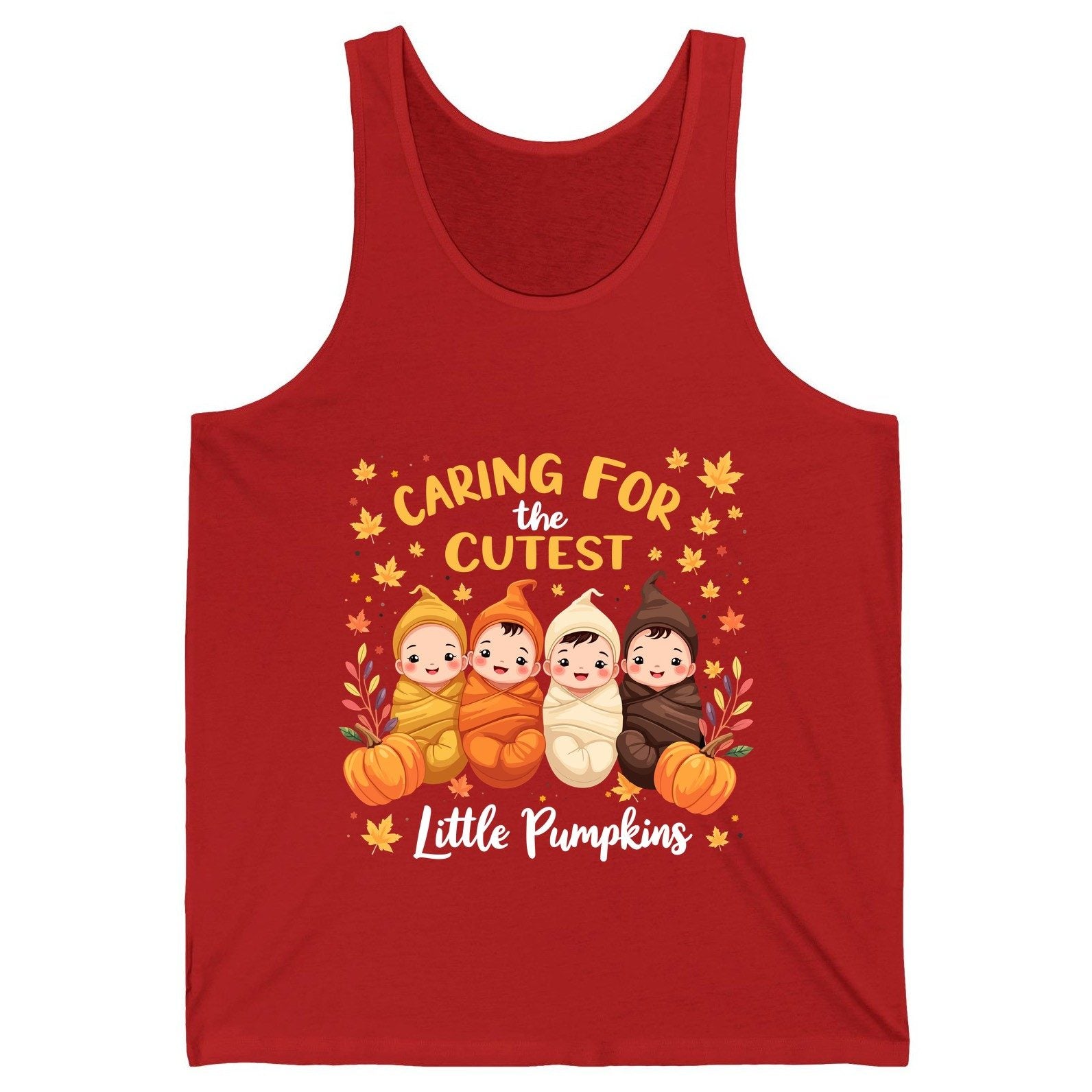 Caring for the Cutest Little Pumpkins swaddled babies Tank Top Red product mockup