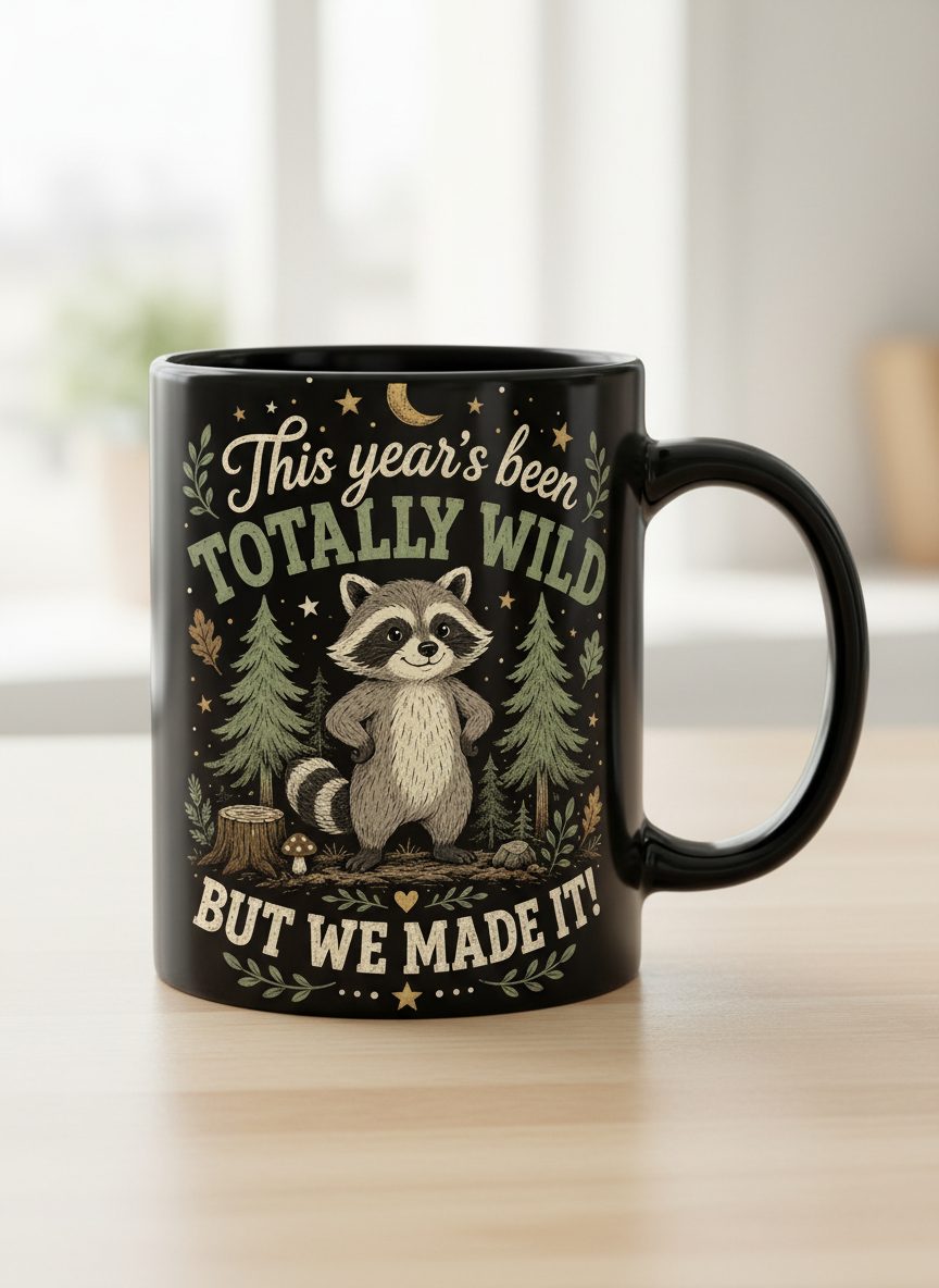 Totally Wild Raccoon Funny Animal Lovers Black Mug - product mockup - Black