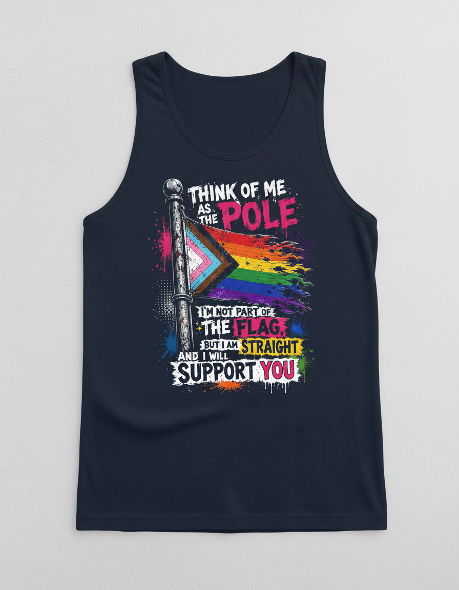 Straight Ally LGBTQ+ Support Pole and Flag Tank Top - Navy
