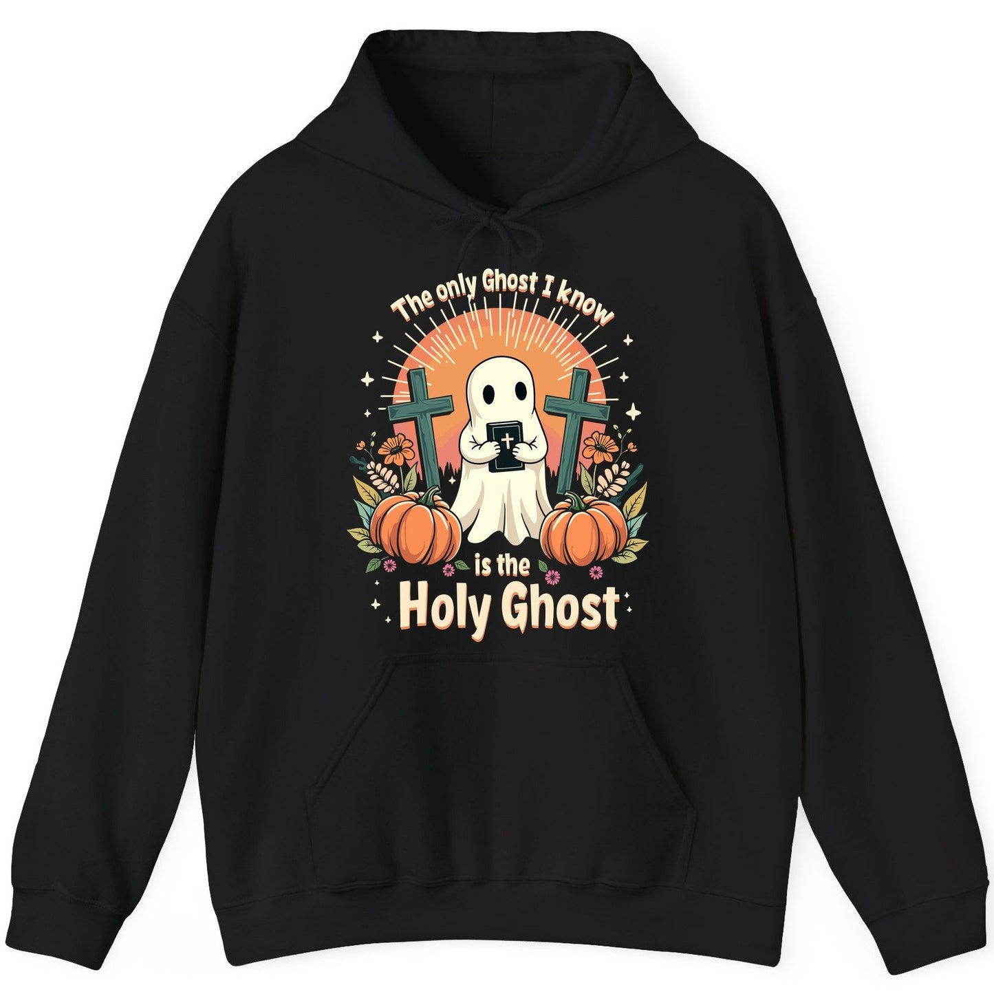 The Only Ghost I Know Is the Holy Ghost christian Halloween Hoodie Black product mockup