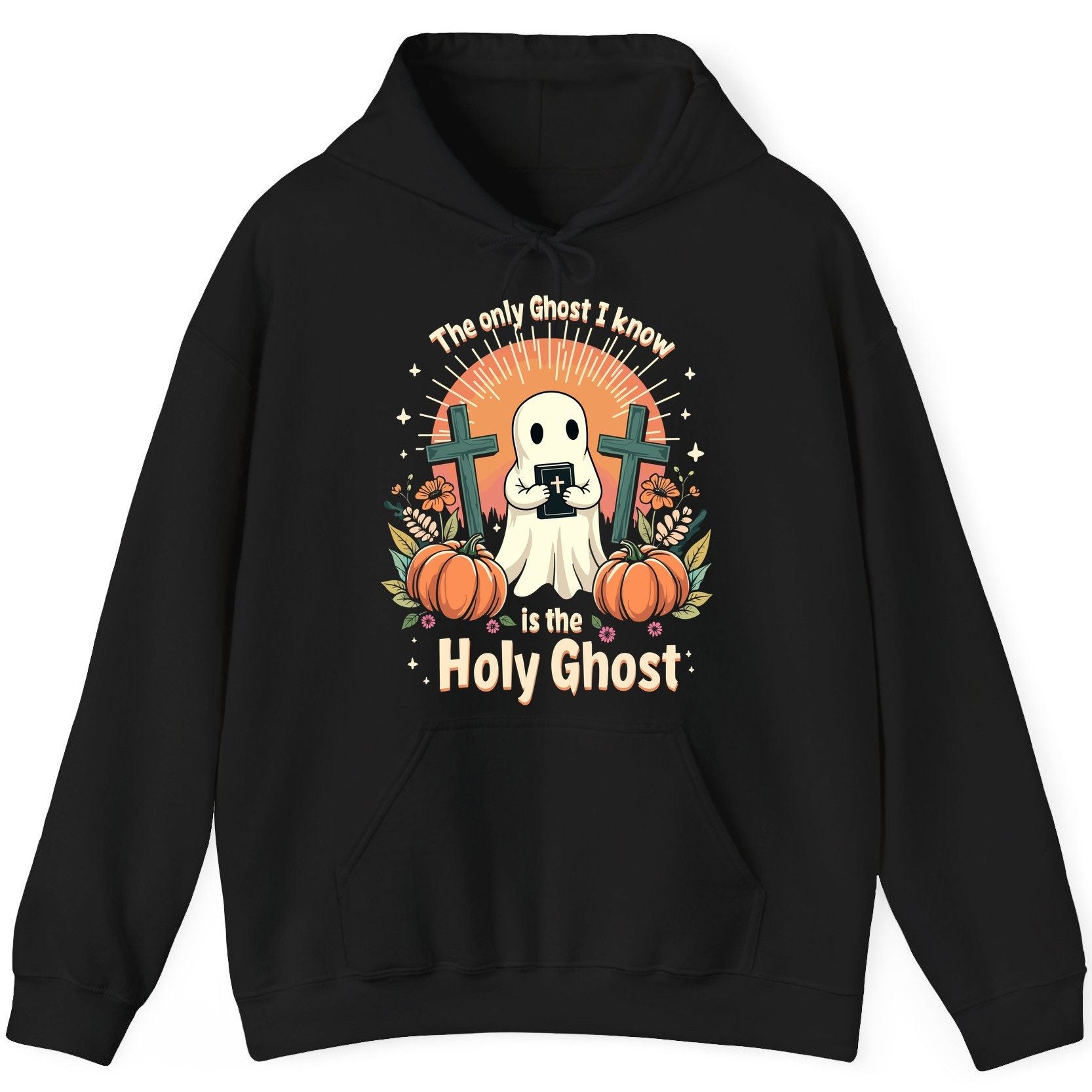 The Only Ghost I Know Is the Holy Ghost christian Halloween Hoodie Black product mockup