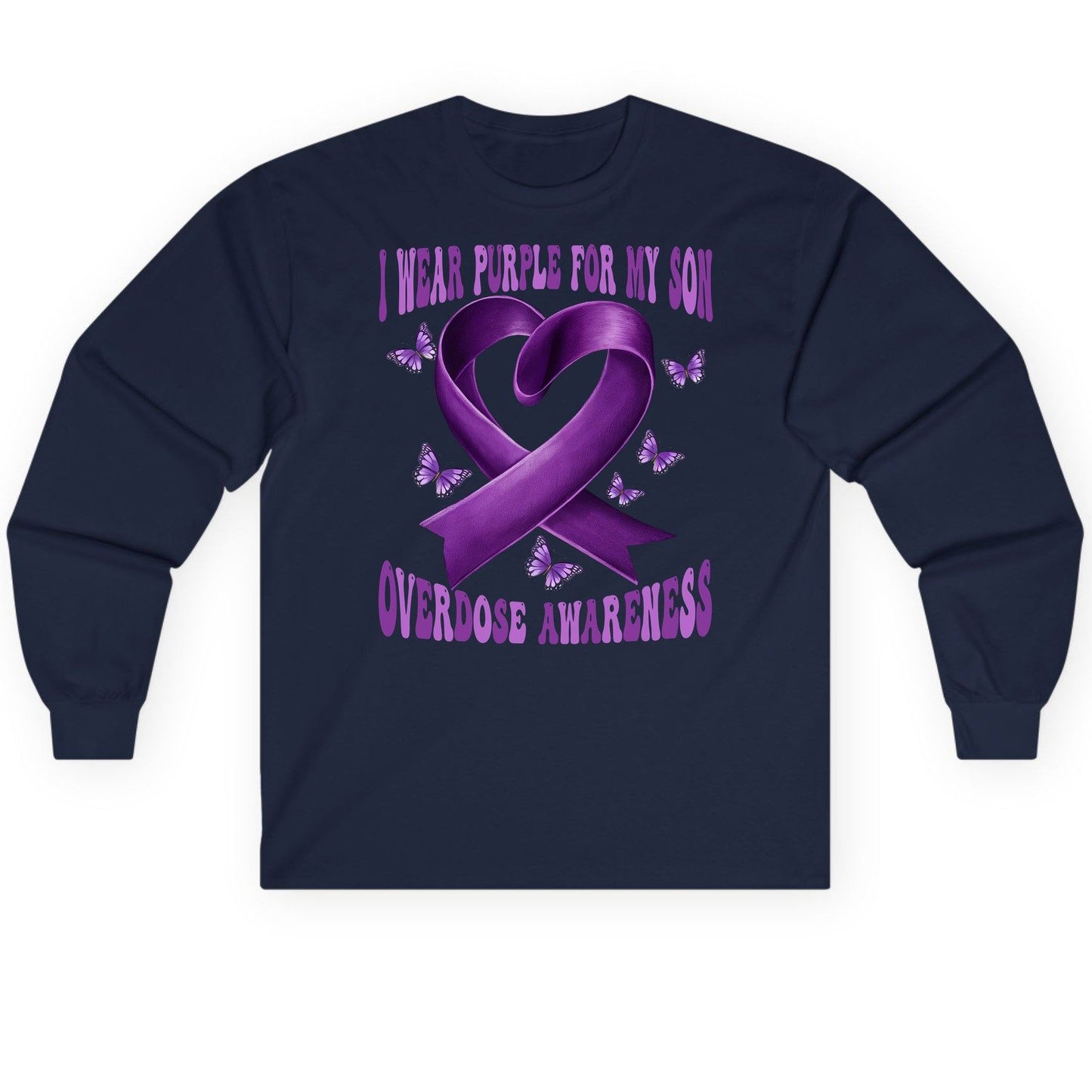 I Wear Purple for My Son Overdose Awareness overdose awareness Long Sleeve Tee Navy product mockup