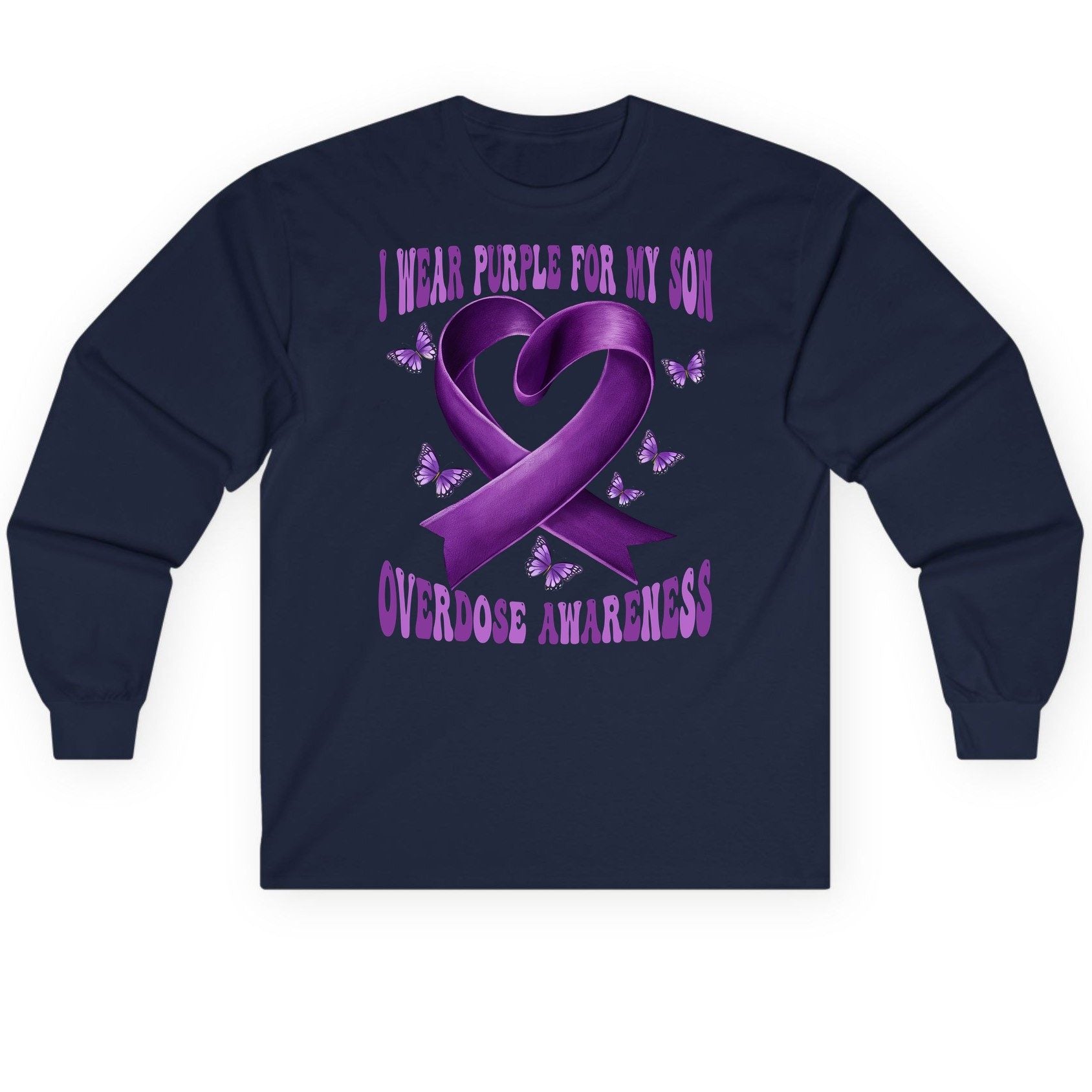 I Wear Purple for My Son Overdose Awareness overdose awareness Long Sleeve Tee Navy product mockup