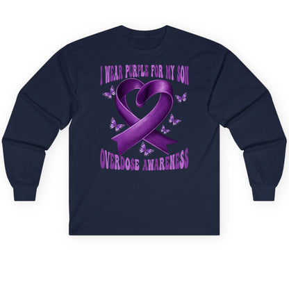 I Wear Purple for My Son Overdose Awareness overdose awareness Long Sleeve Tee Navy product mockup