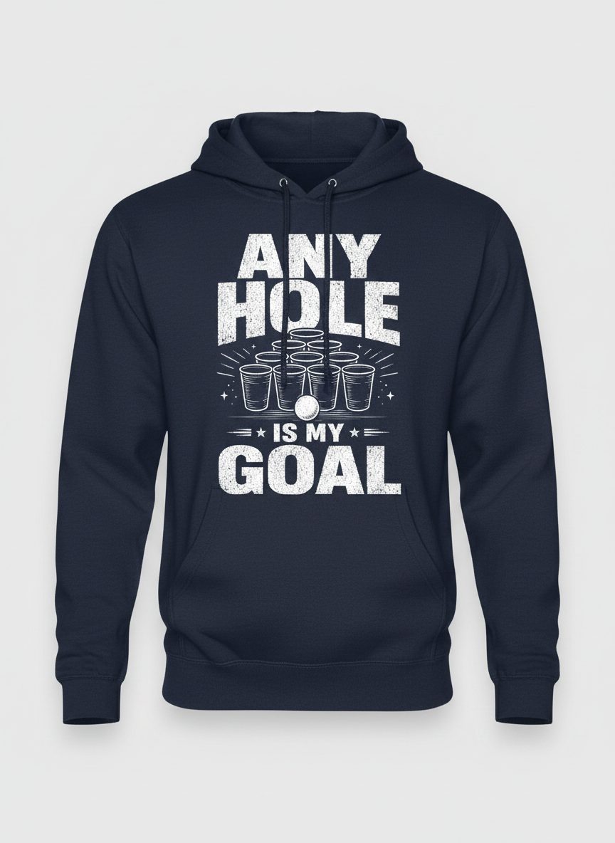 Any Hole Is My Goal Funny Beer Pong Hoodie - product mockup - Navy
