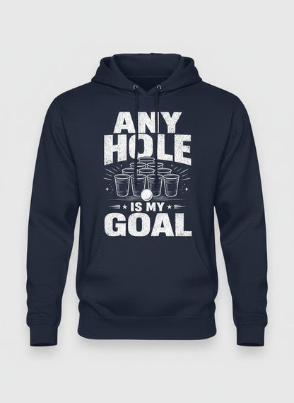 Any Hole Is My Goal Funny Beer Pong Hoodie - product mockup - Navy