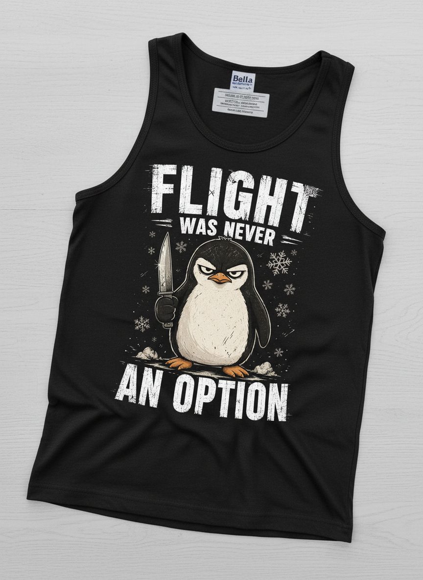 Flight Was Never an Option Funny Penguin Tank Top - product mockup - Black