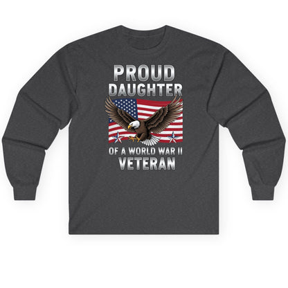 Proud Daughter of a World War Ii Veteran wwii veteran family Long Sleeve Tee Dark Heather product mockup
