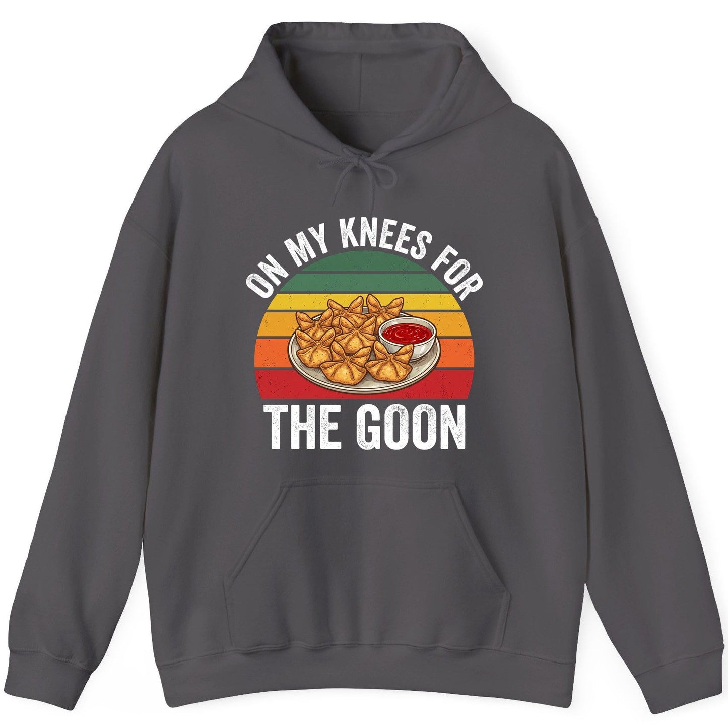 On My Knees for the Goon crab rangoon Hoodie Charcoal product mockup