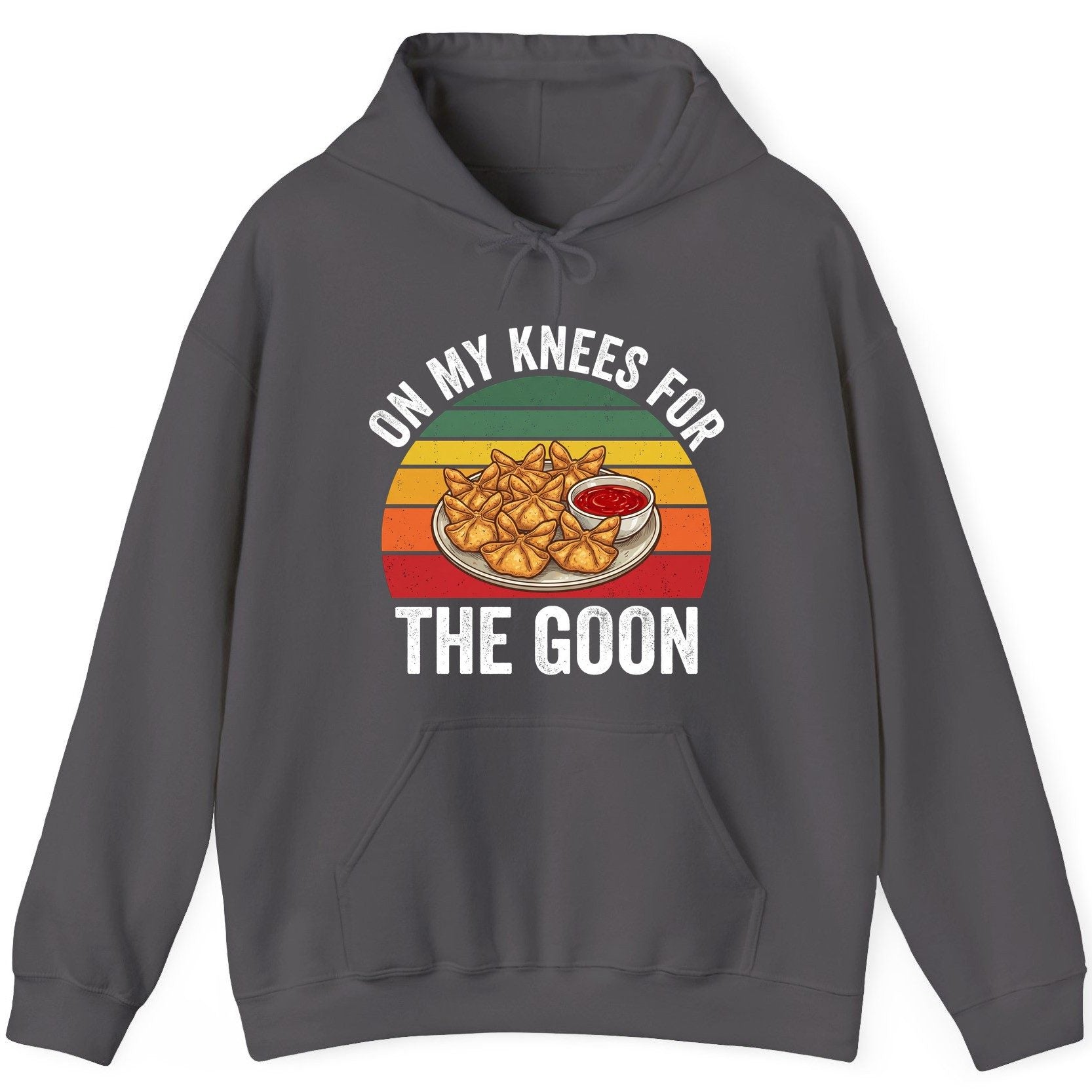 On My Knees for the Goon crab rangoon Hoodie Charcoal product mockup