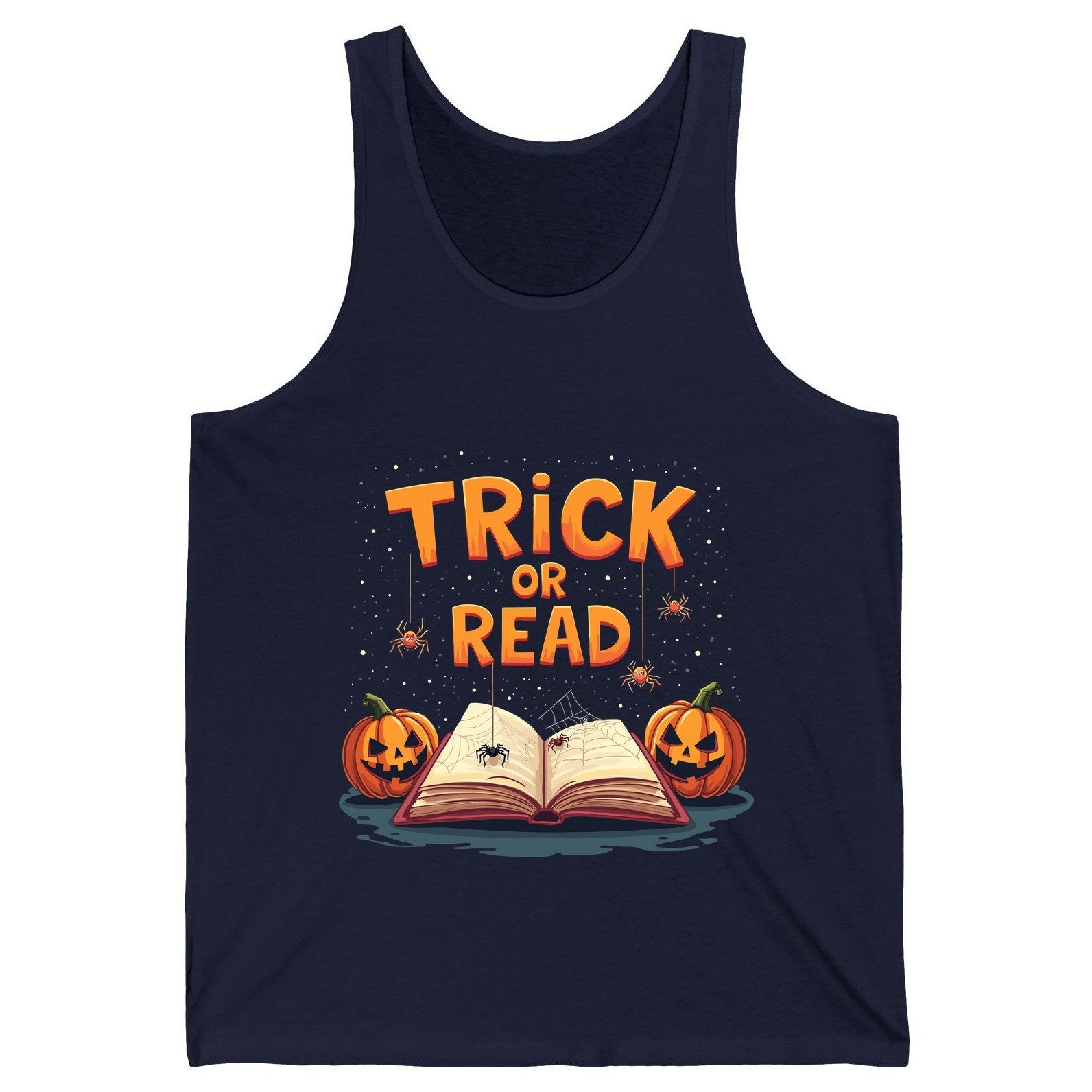 Trick or Read Halloween Tank Top Navy product mockup