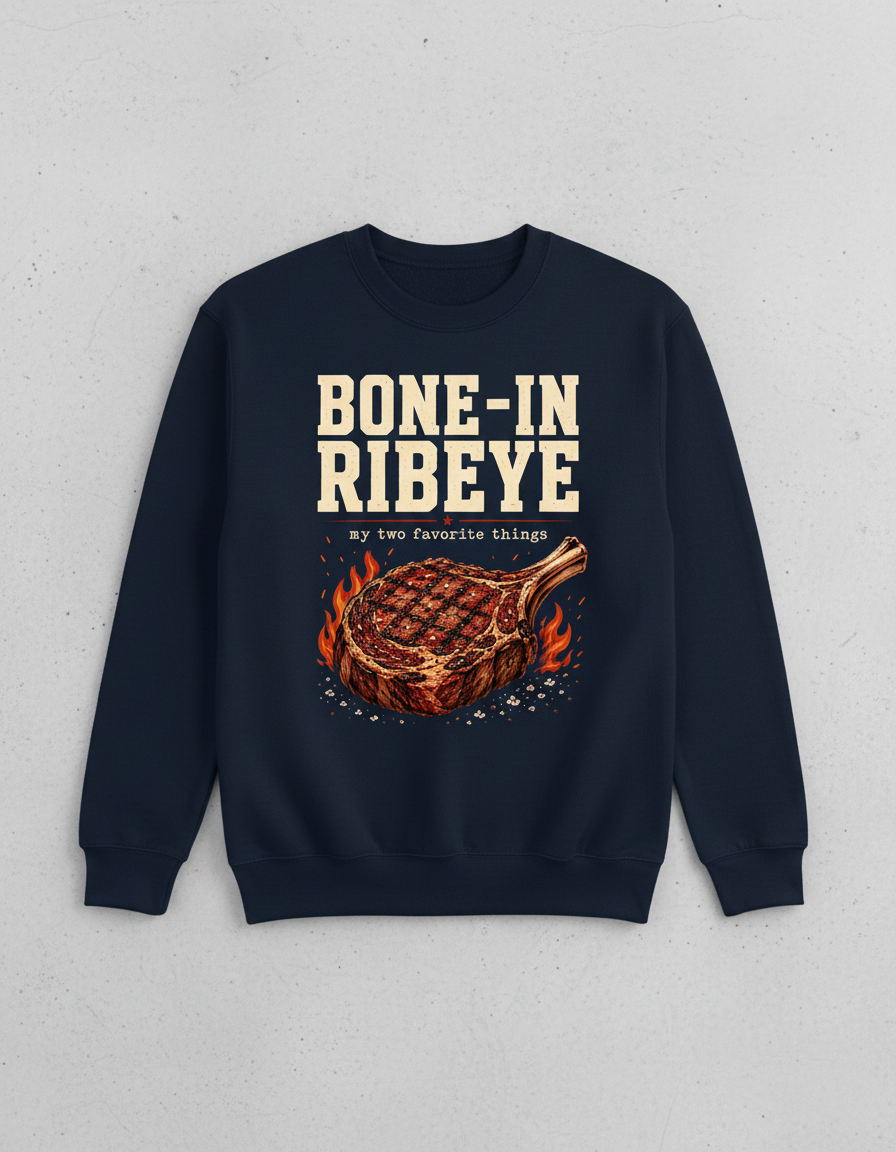 Bone-In Ribeye Steak Illustration Sweatshirt - Navy