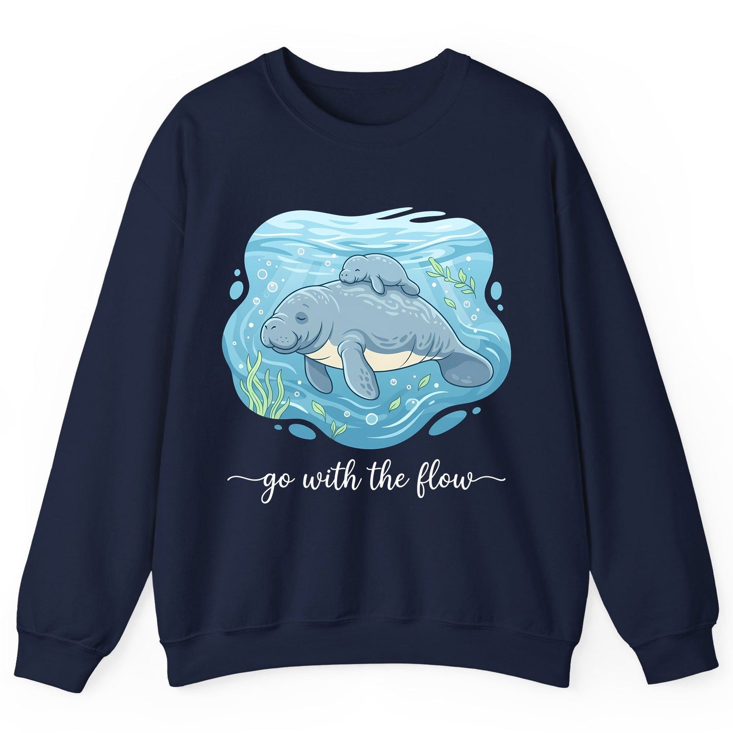 Go with the Flow Manatee Sweatshirt - product mockup - Navy