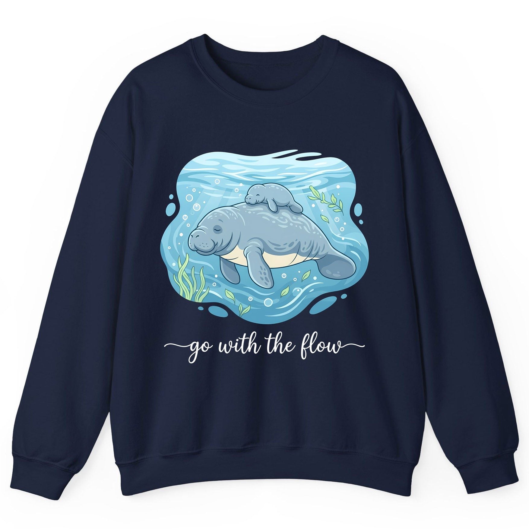 Go with the Flow Manatee Sweatshirt - product mockup - Navy