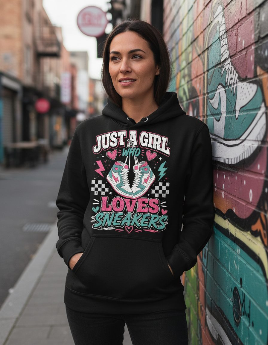 Sneakers Retro Sneakerheads Hoodie - lifestyle model mockup - Black