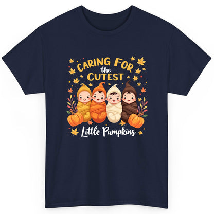 Caring for the Cutest Little Pumpkins swaddled babies T-Shirt Navy product mockup