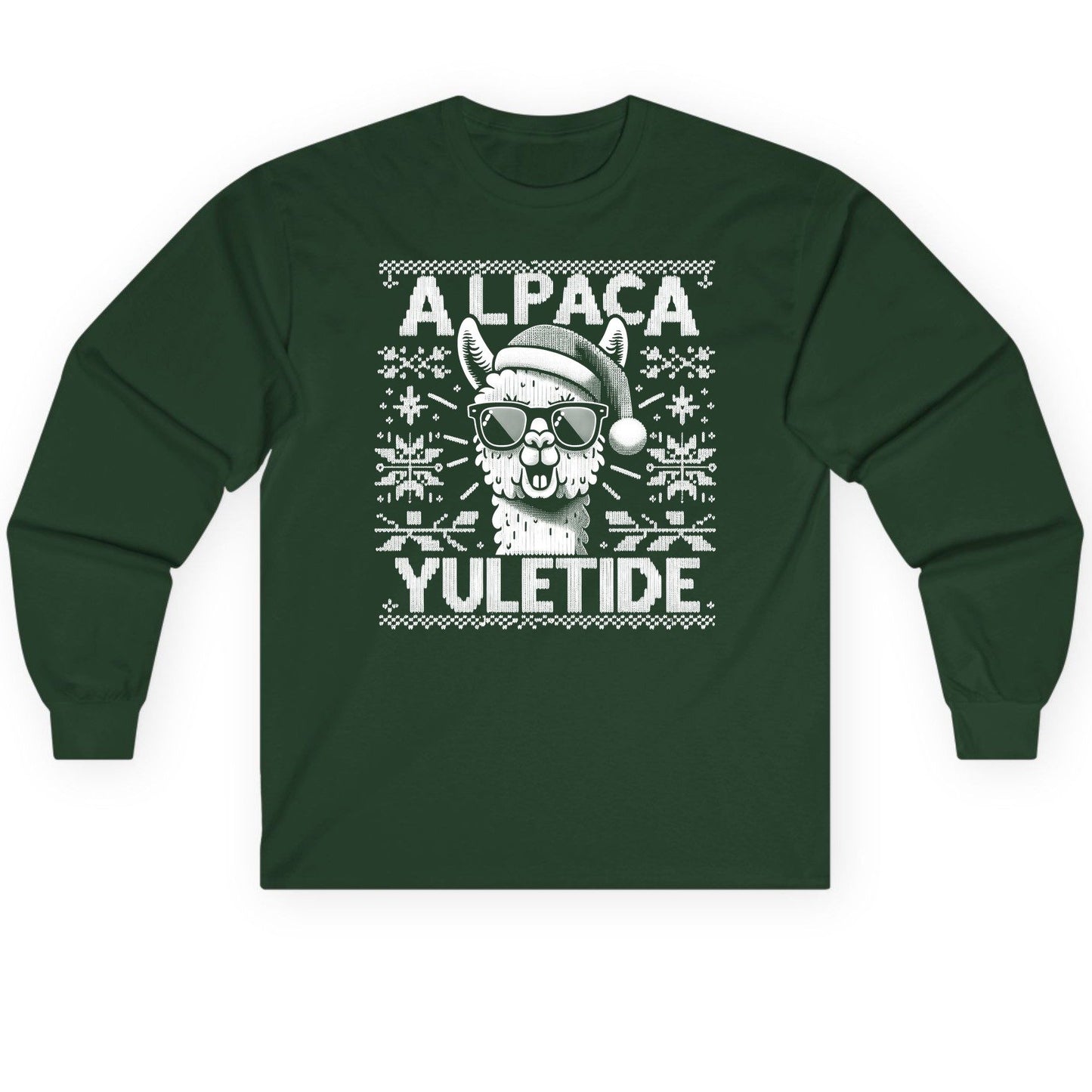 ALPACA Yuletide Funny Lovers Long Sleeve Tee - product mockup - Forest Green