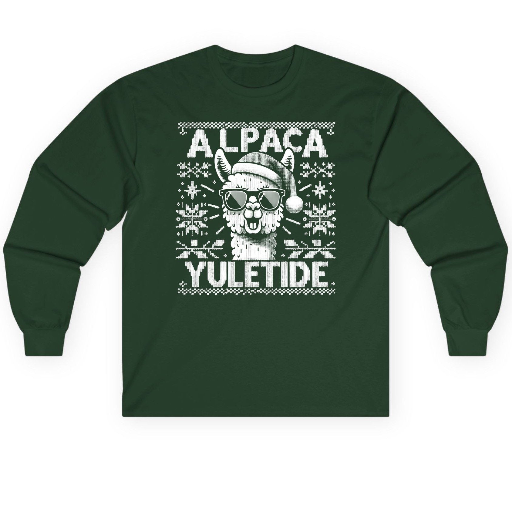 ALPACA Yuletide Funny Lovers Long Sleeve Tee - product mockup - Forest Green