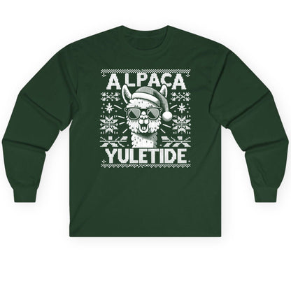 ALPACA Yuletide Funny Lovers Long Sleeve Tee - product mockup - Forest Green