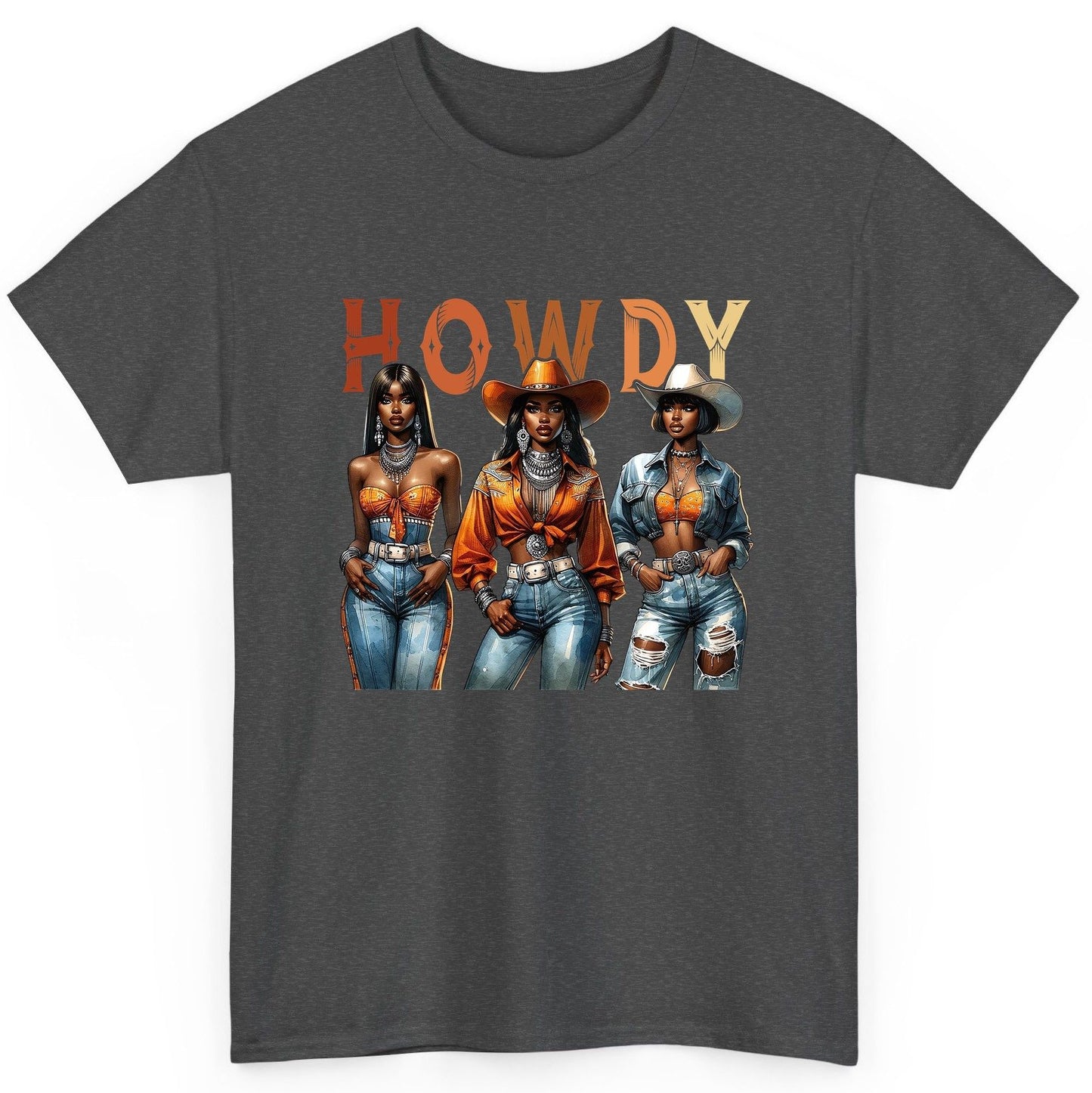 Howdy black cowgirls T-Shirt Dark Heather product mockup