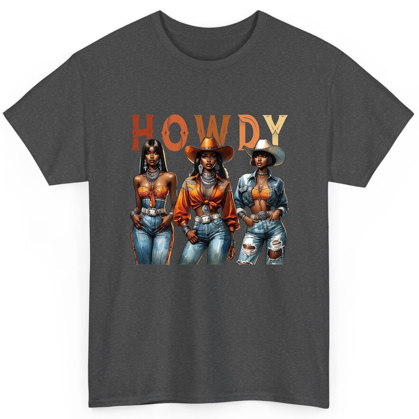 Howdy black cowgirls T-Shirt Dark Heather product mockup