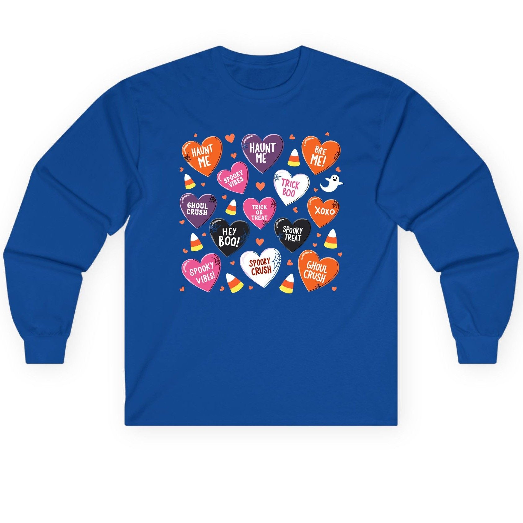 Spooky Halloween Conversation Hearts Halloween conversation hearts Long Sleeve Tee Royal product mockup