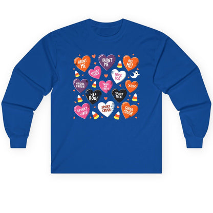 Spooky Halloween Conversation Hearts Halloween conversation hearts Long Sleeve Tee Royal product mockup