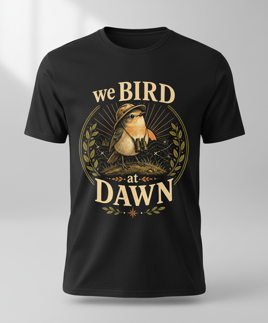 Funny We Bird At Dawn T-Shirt - product mockup - Black