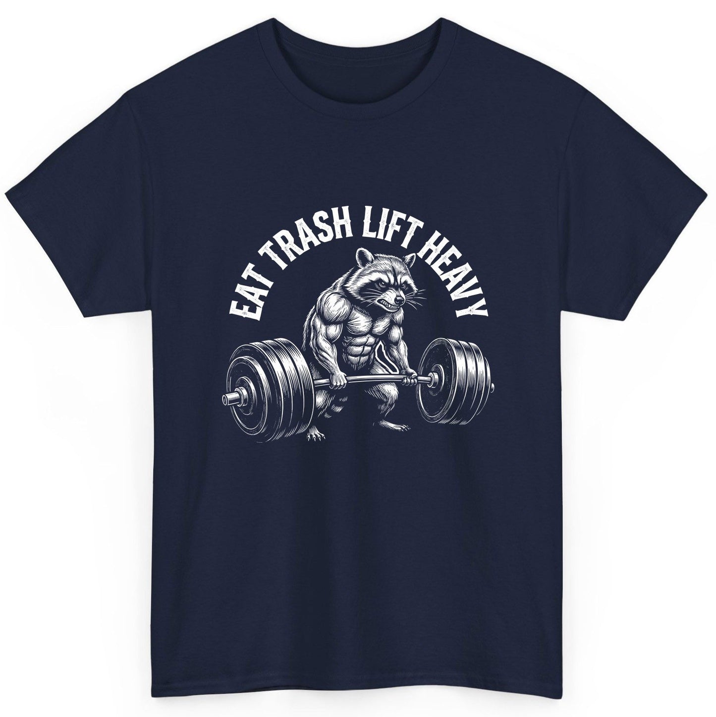 Eat Trash Lift Heavy raccoon T-Shirt Navy product mockup