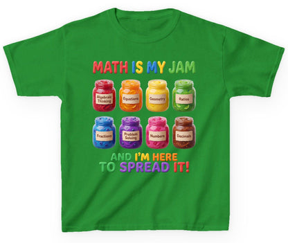 Math Is My Jam and I'm Here to Spread It! mathematics Youth T-Shirt Irish Green product mockup