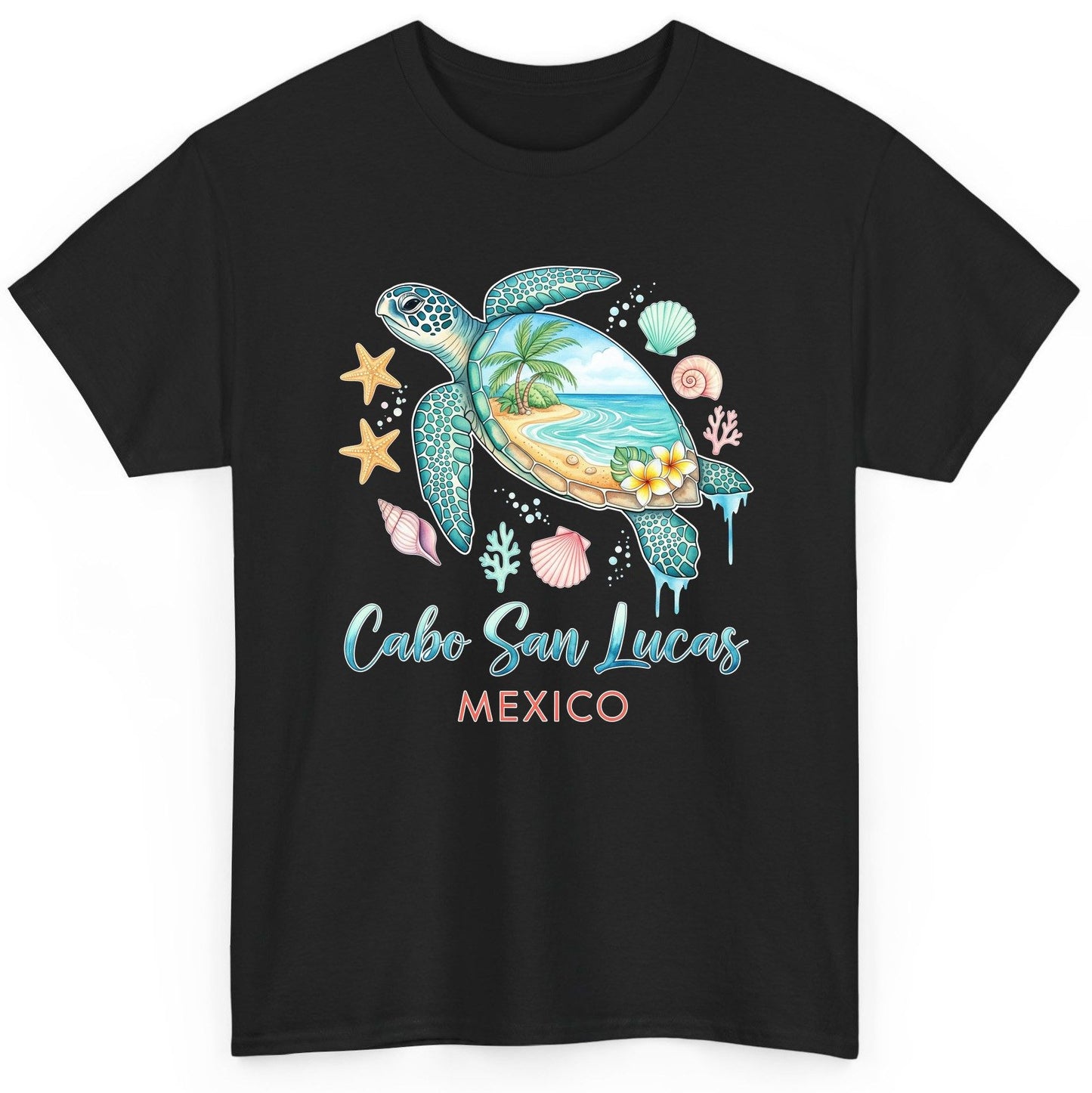 Cabo San Lucas Mexico sea turtle T-Shirt Black product mockup