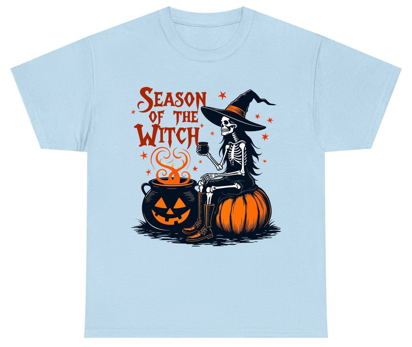 Season of the Witch skeleton witch Youth T-Shirt Light Blue product mockup