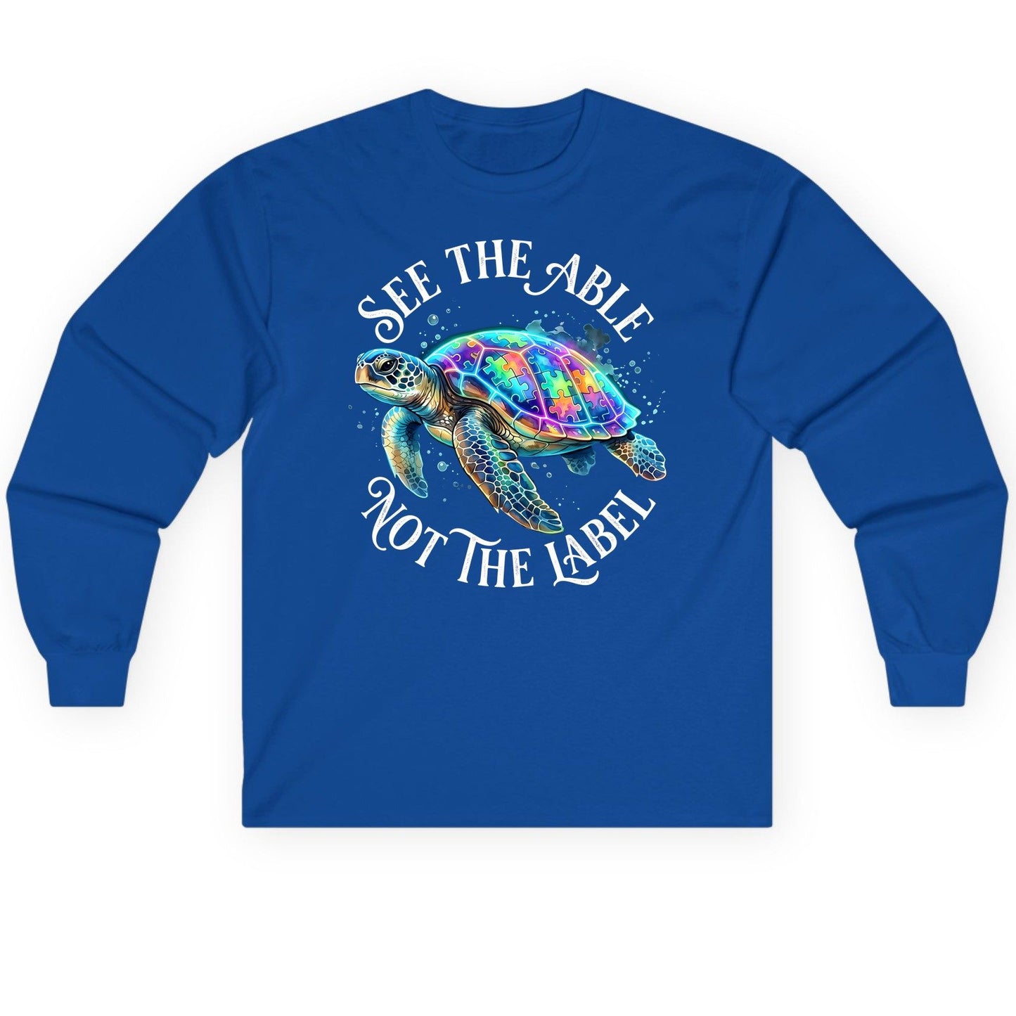 See the Able Not the Label Autism Awareness Long Sleeve Tee - product mockup - Royal