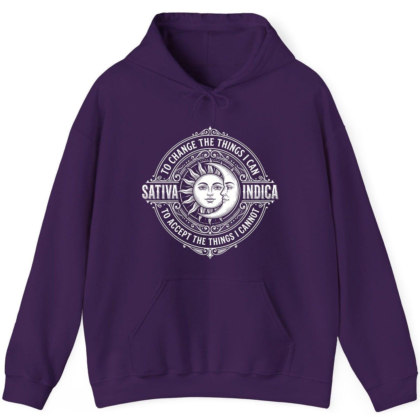 Sativa to Change the Things I Can Indica to Accept the Things I Hoodie - product mockup - Purple