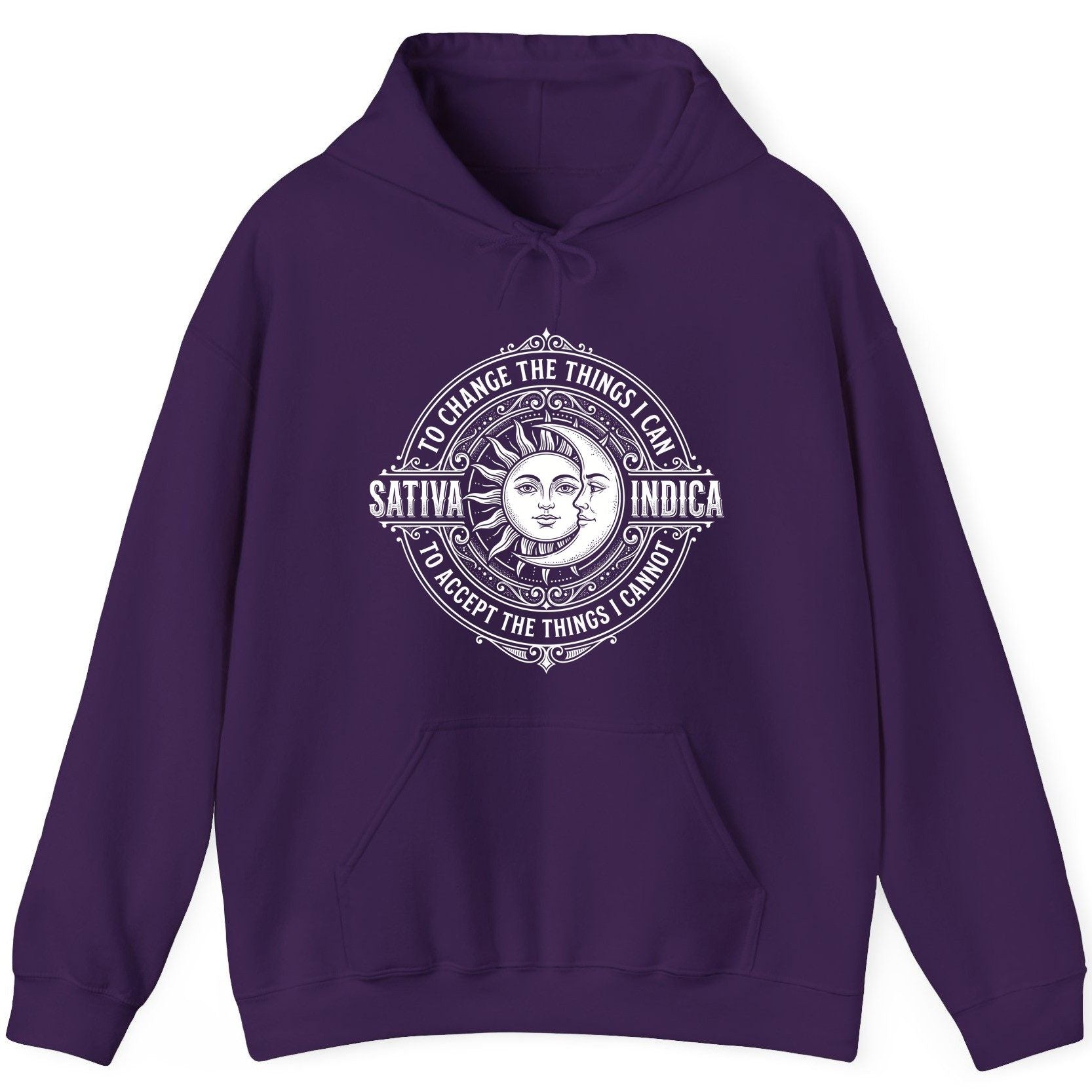 Sativa to Change the Things I Can Indica to Accept the Things I Hoodie - product mockup - Purple