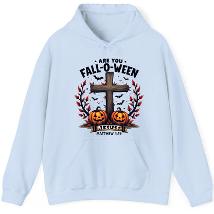 Are You Fall-O-Ween Jesus? christian Halloween Hoodie Light Blue product mockup