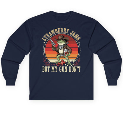 Strawberry Jams but My Gun Don't cowboy frog Long Sleeve Tee Navy product mockup