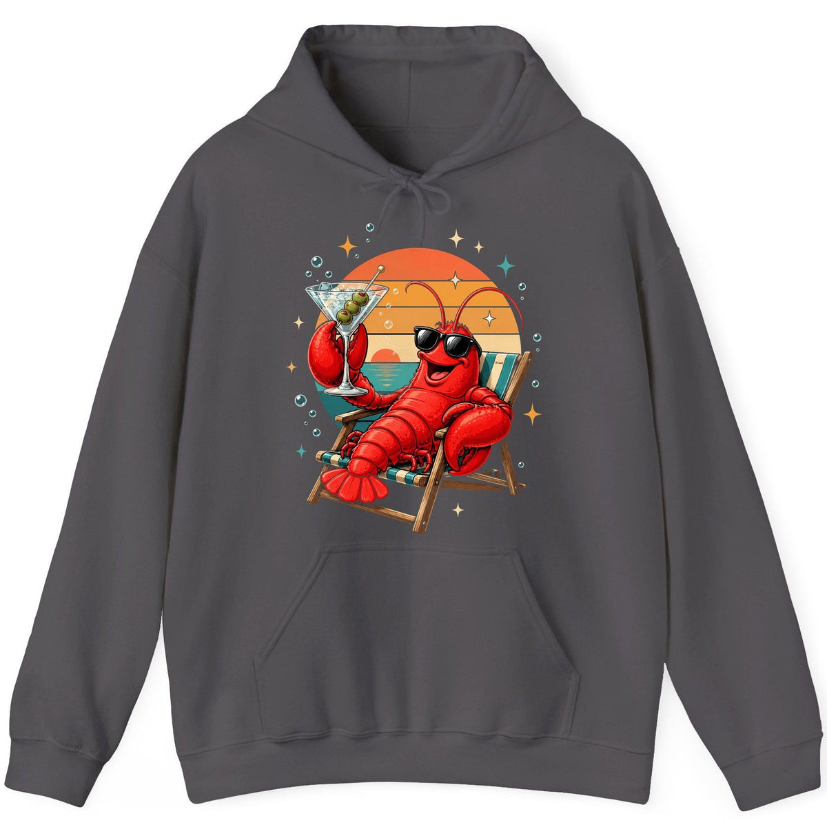 Funny Lobster Drinking Martini lobster Hoodie Charcoal product mockup