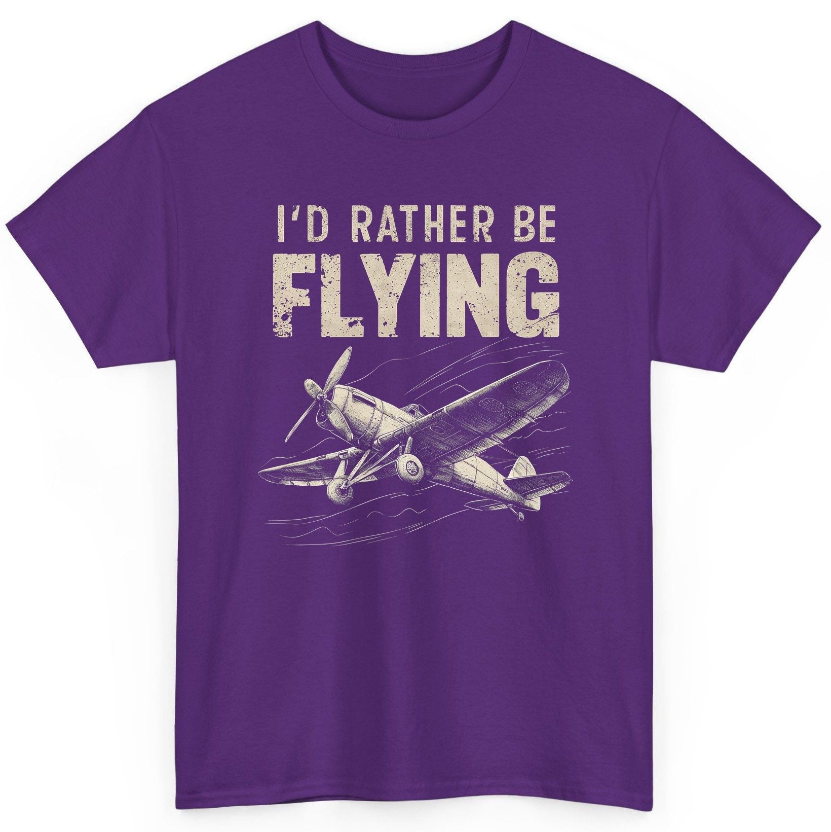 I'd Rather Be Flying vintage propeller plane T-Shirt Purple product mockup