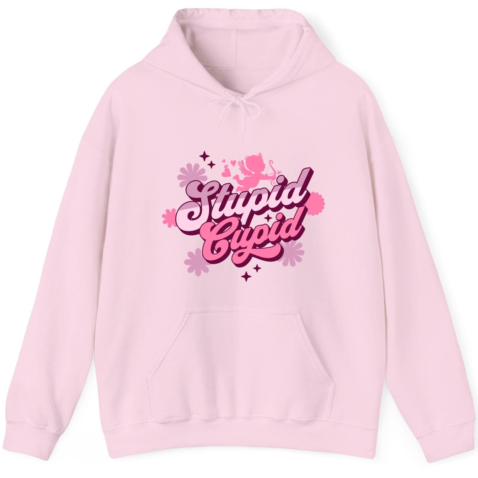Stupid Cupid anti-Valentine's Day Hoodie Light Pink product mockup