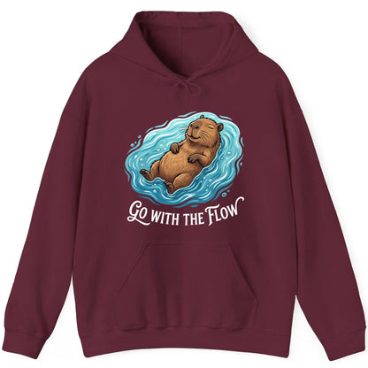 Go WITH THE Flow Funny Capybara Hoodie - product mockup - Maroon